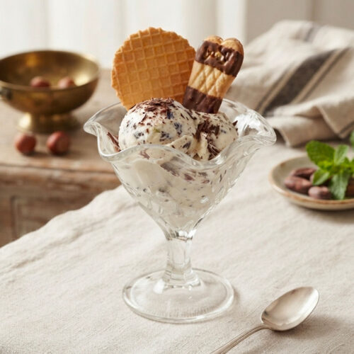 Coppa di gelato alla stracciatella con cialde