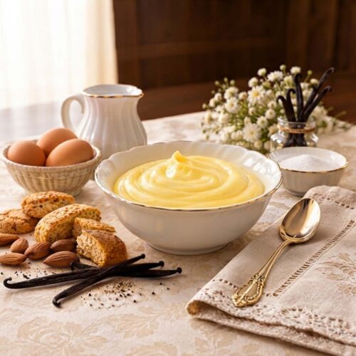 dettaglio crema pasticcera in tavola