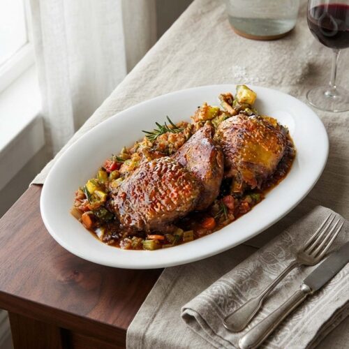 pollo alla cacciatora su tavola apparecchiata