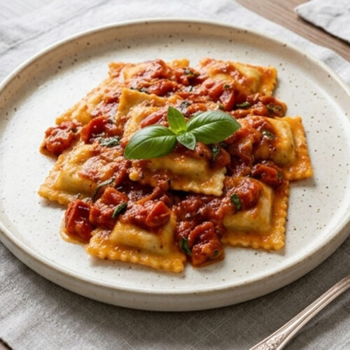 ravioli al pomodoro in tavola