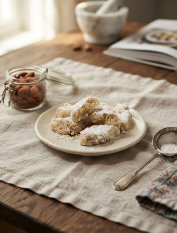 ricciarelli di siena in tavola con zucchero a velo