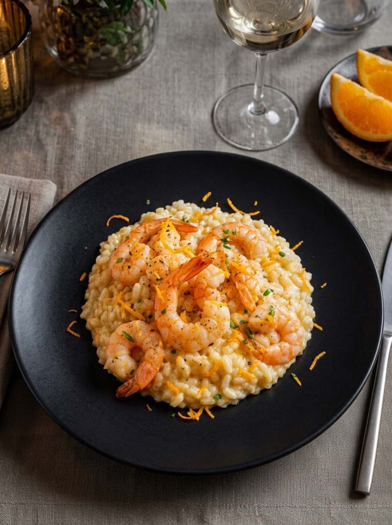 piatto risotto gamberetti arancia