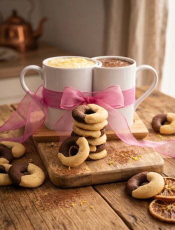 biscotti abbracci con tazza di crema e cioccolato