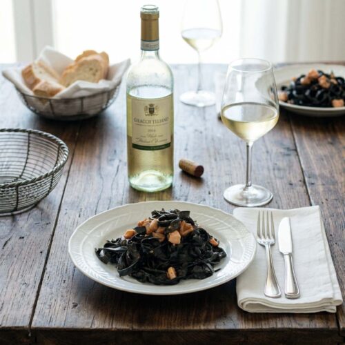piatto di tagliatelle al nero di seppia