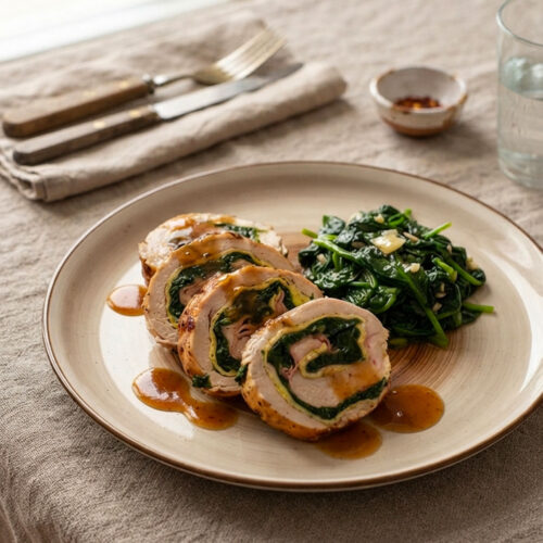 Fette di rollè di pollo ripieno