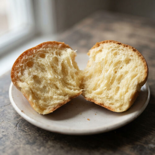 brioche aperta con mollica in evidenza