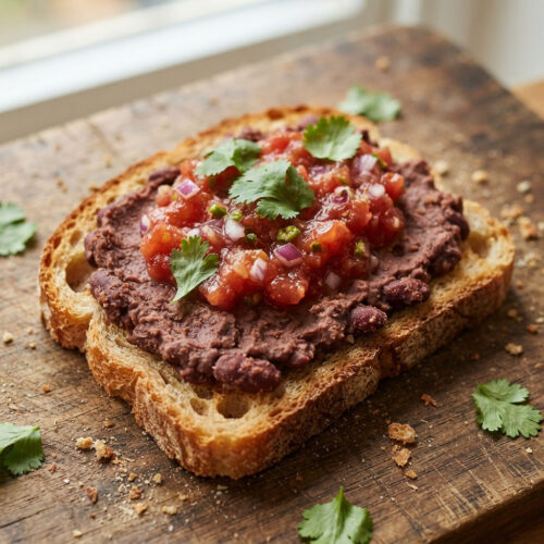 Salsa di fagioli rossi alla messicana su fetta di pane