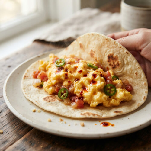 Uova alla messicana strapazzate con tortillas calde