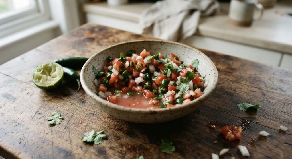 ciotola con pico de gallo preparato