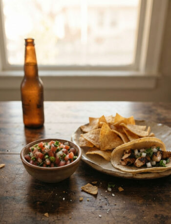 ciotola con pico de gallo su tavola rustica