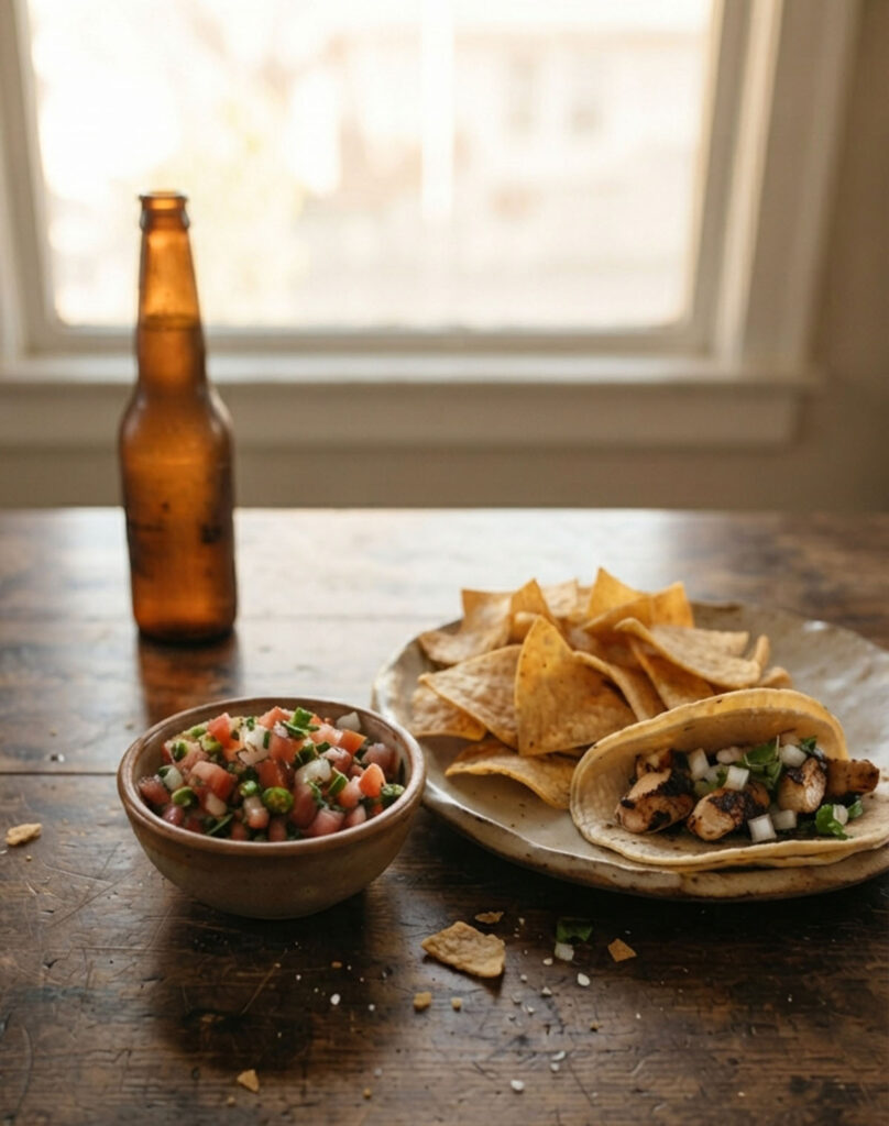 ciotola con pico de gallo su tavola rustica