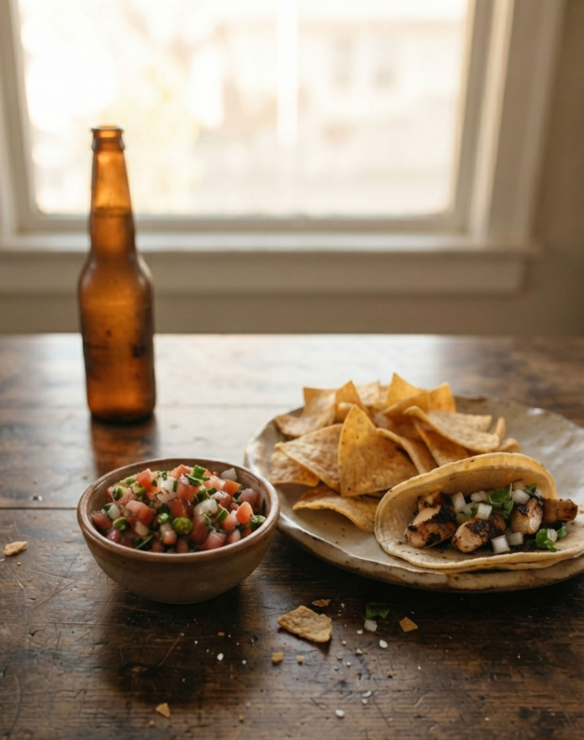 ciotola con pico de gallo su tavola rustica
