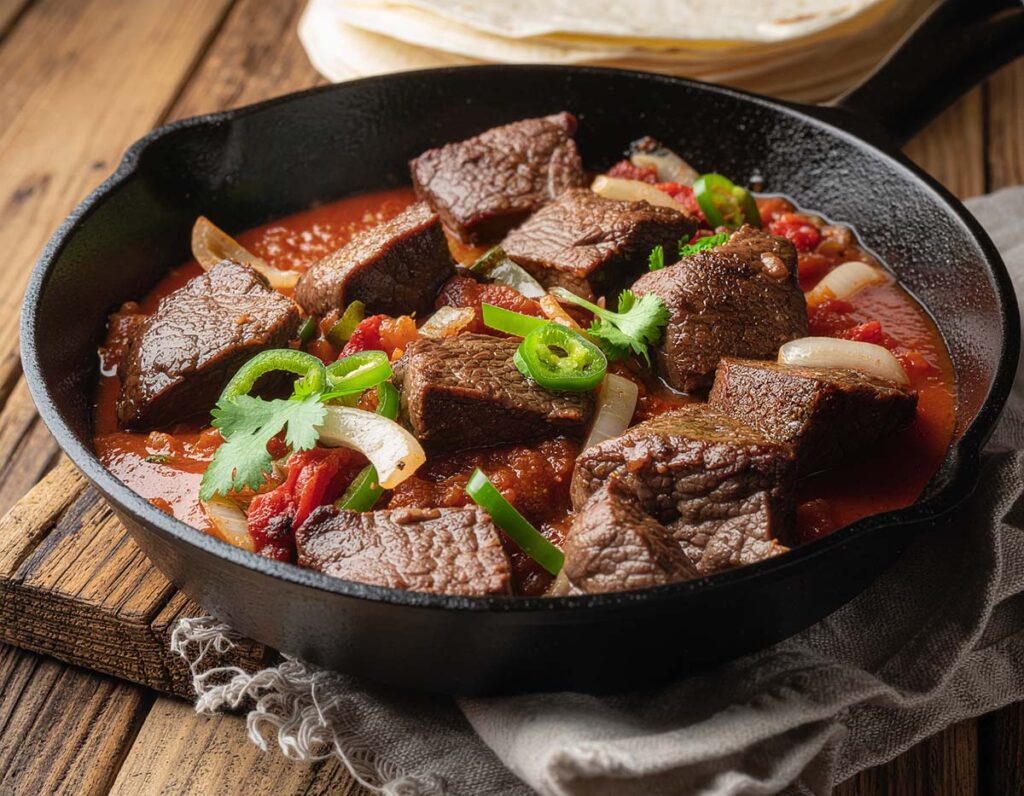 dettaglio piatto di Puntas de filete a la mexicana
