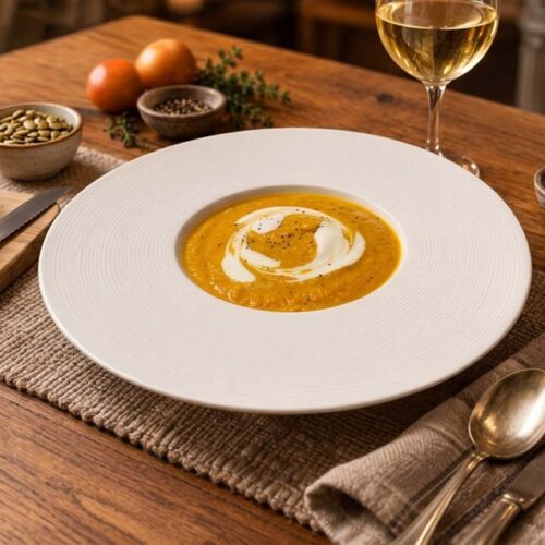 piatto di vellutata di zucca hokkaido