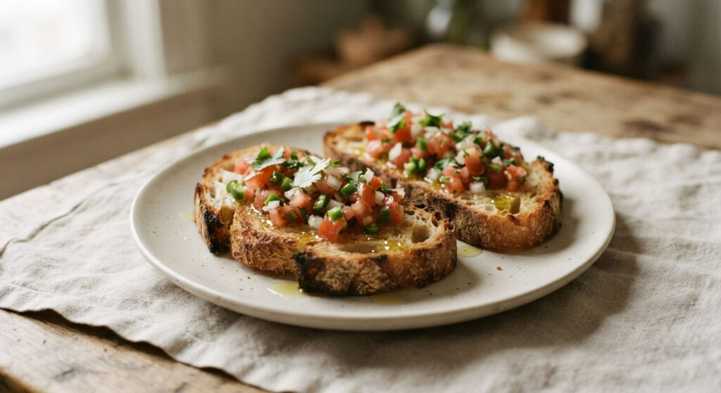 pico de gallo su fette di pane toscanpo tostate