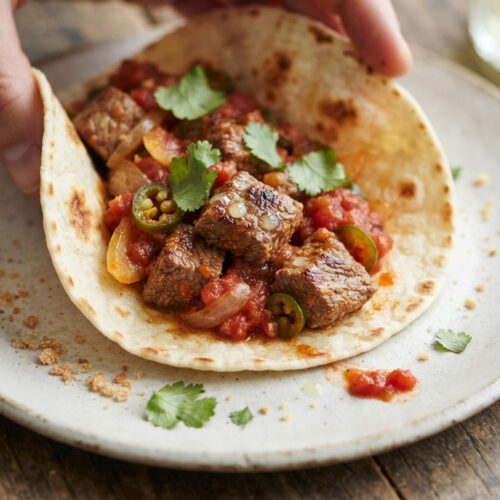 tortillas con di Puntas de filete a la mexicana