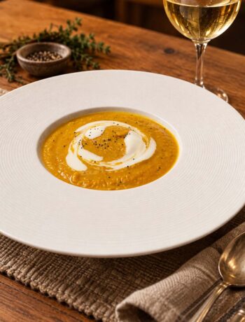 piatto di vellutata di zucca hokkaido