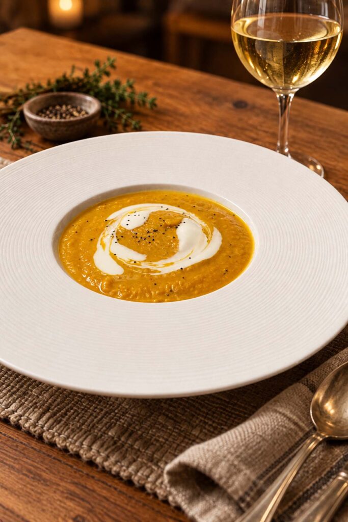 piatto di vellutata di zucca hokkaido