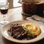 brasato su piatto con polenta