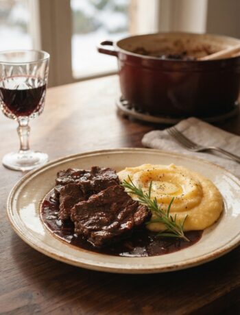 brasato su piatto con polenta